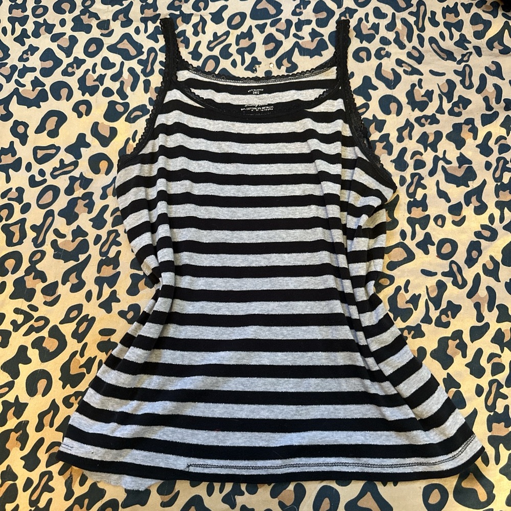 white and grey striped tank top